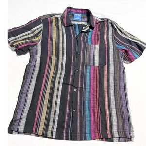 Without Walls Mens Striped Short Sleeve Button Up Camp Shirt Casual Festival S